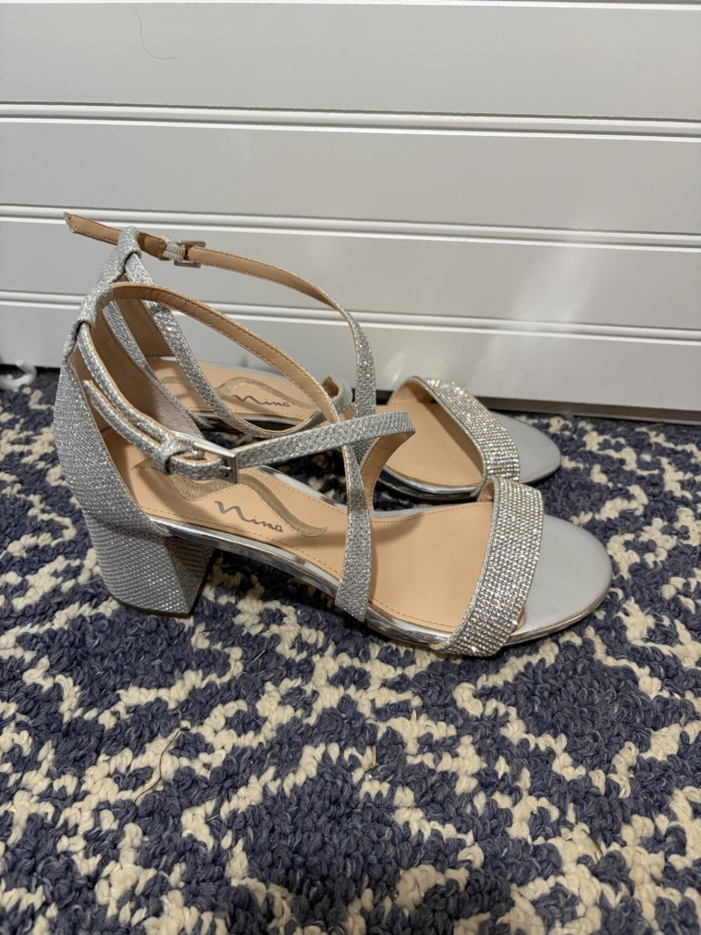 Nina Silver Crystal-Strap Block Heel Sandals - Picture 4 of 8